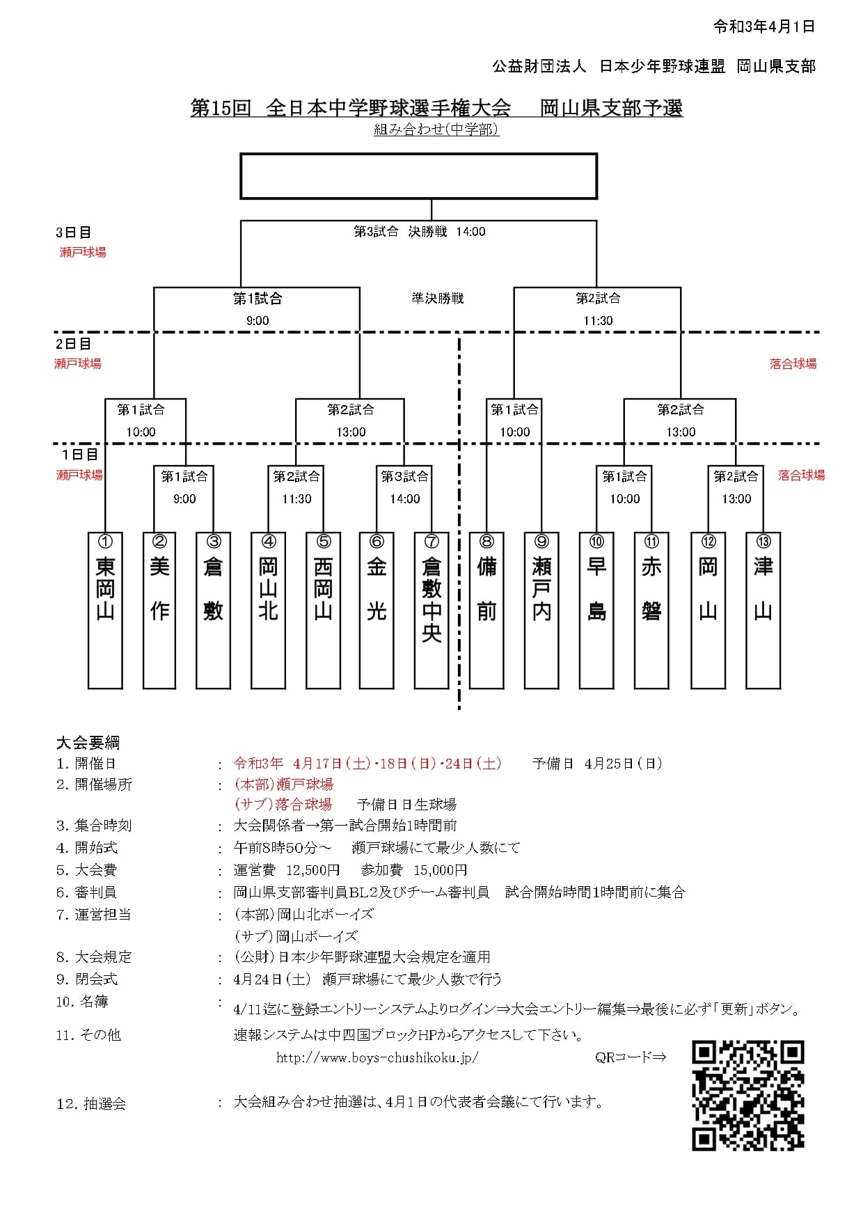 第15回 全日本中学野球選手権大会 岡山県支部予選